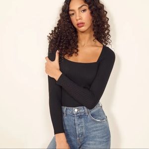 Reformation Bethany Long Sleeve Top Black